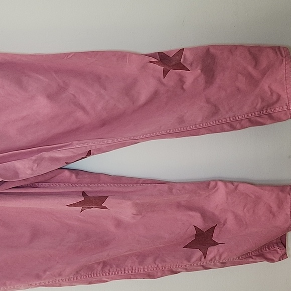 Pistola Grover short sleeve utility jumpsuit flamingo pink color star print Sz L - Picture 7 of 16